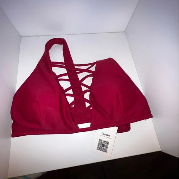 Cupshe, S,NWT, burgundy, string, crisscross yolk wide strap pullover bikini top - Picture 5 of 9